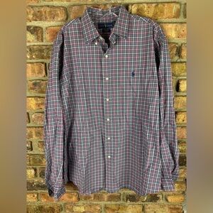 POLO RALPH LAUREN Stretch 100% Cotton Blue Pink Long Sleeve Casual Shirt Small S